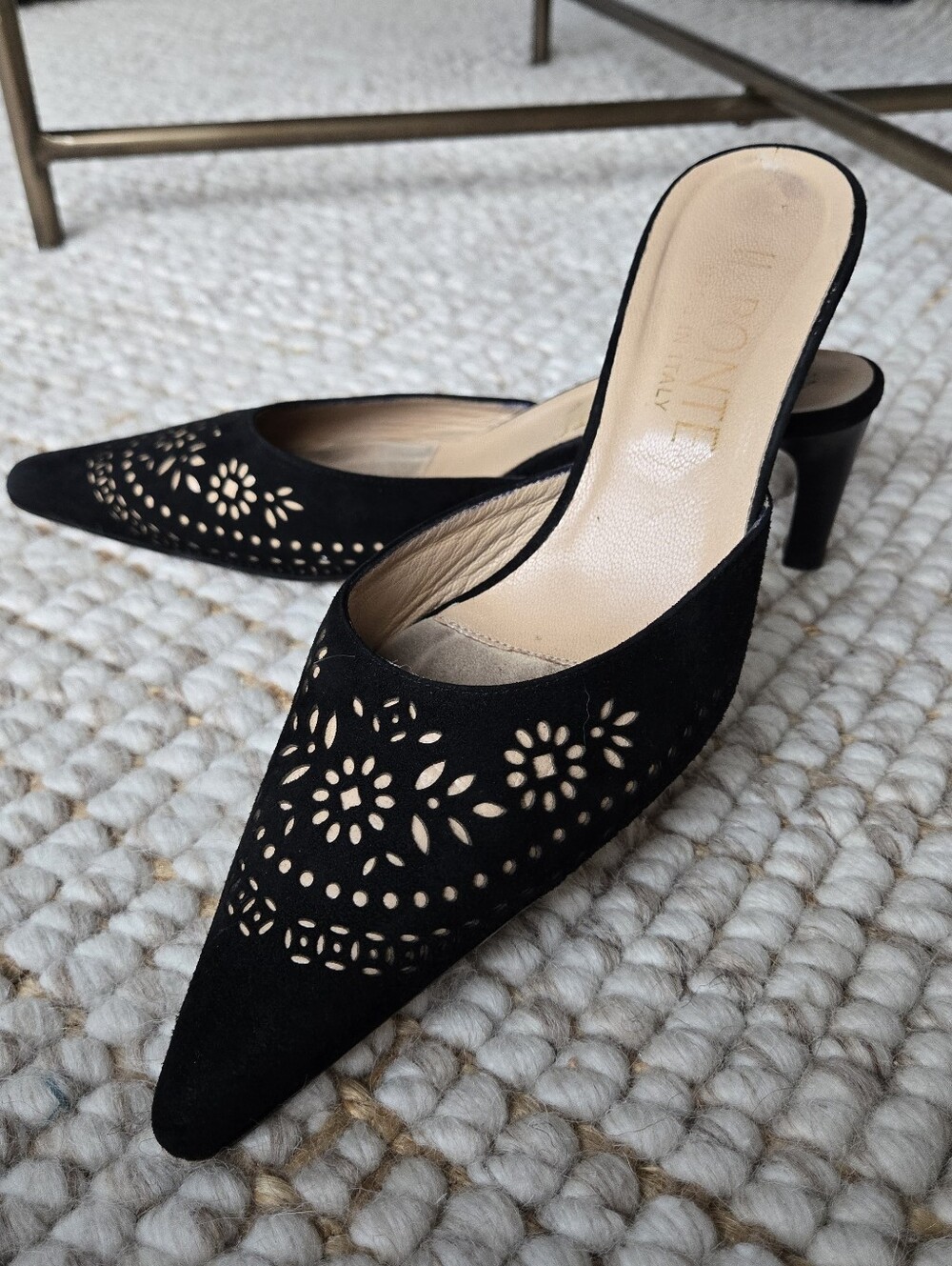 II Ponte Made In Italy Leather Suede Laser Cut Mules Kitten Heels 10 8 Classy